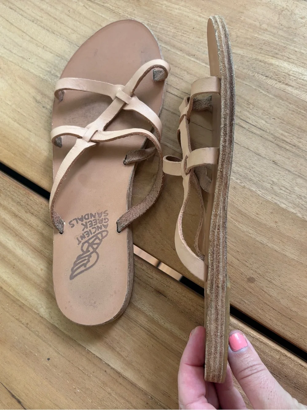 ANCIENT GREEK SANDALS Leather Armos Sandals Beige Leather Size 38